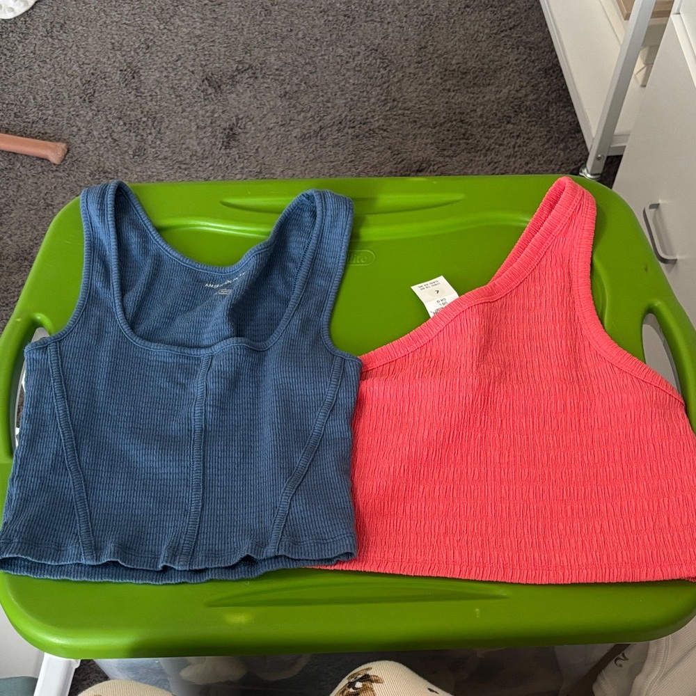 American Eagle Outfitters Blue and Pink Crop Tops